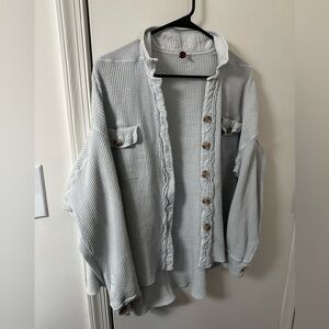 Free People FP One Scout Waffle Knit Jacket - Light Blue/Grey